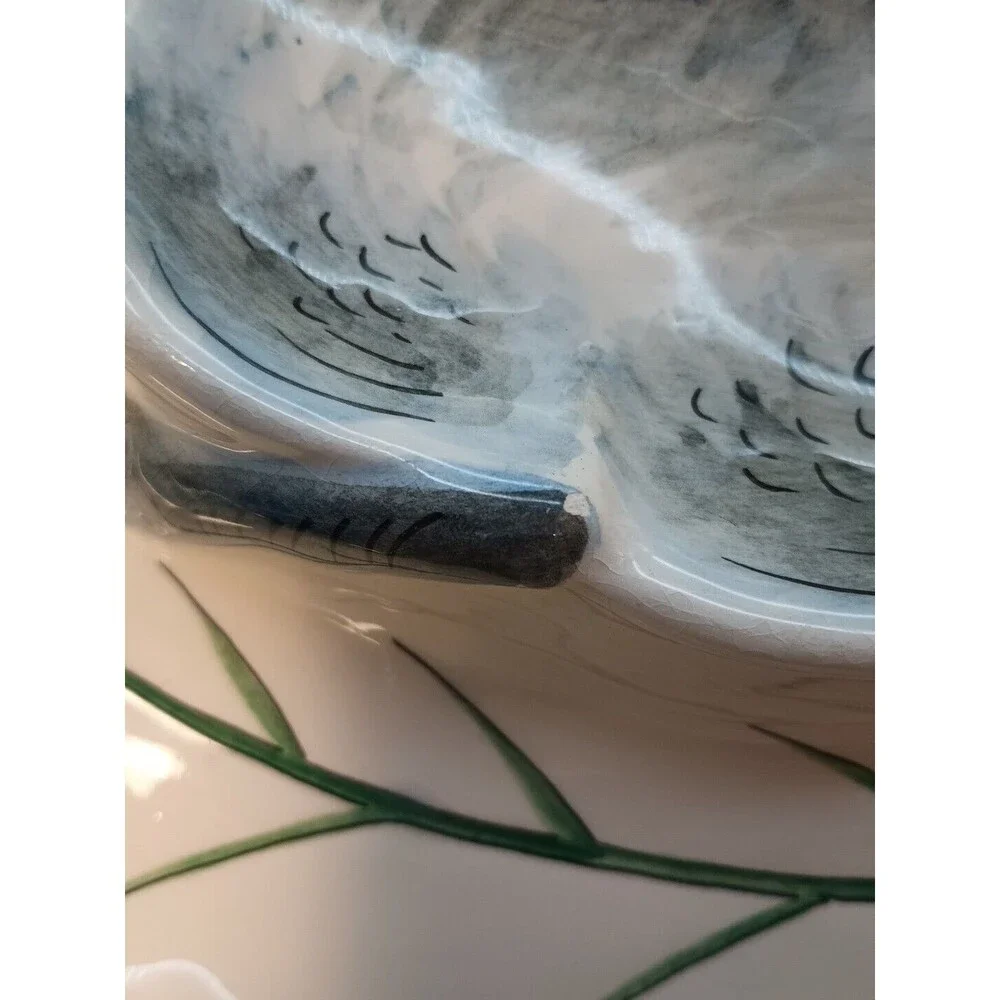 Vintage Bunny And Cabbage Leaf Divided Dish Relish Rabbit Hand Painted Italy